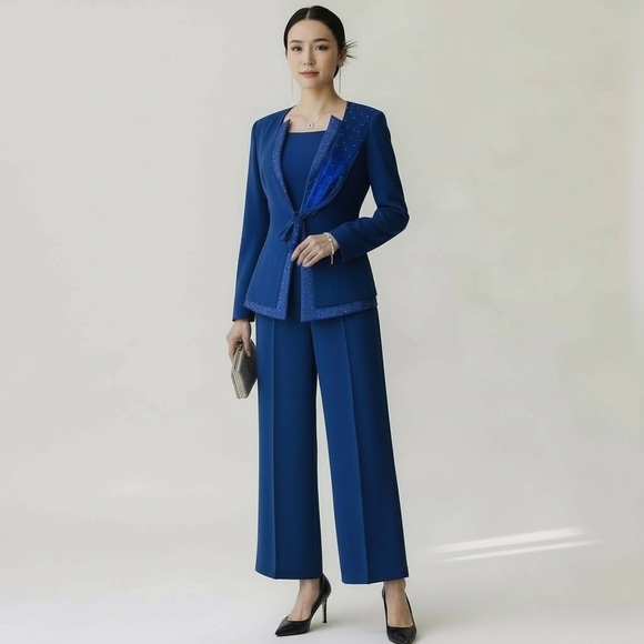 Vtg! Royal Blue Women's Blazer with Scarf Detail - Picture 10 of 16